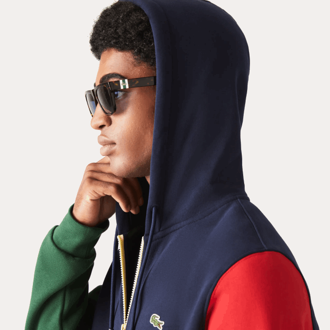 bleu marine vert rouge jaune my2 V6HV1080 Hommes Lacoste sweat zippé à capuche coupe classique color block