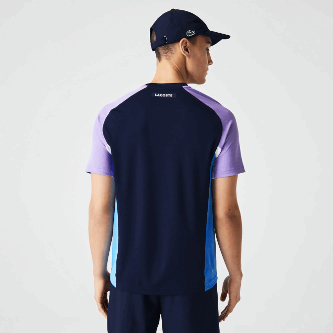bleu marine violet blanc bleu 5xj V6HV584 Hommes Lacoste t-shirt de tennis sport en piqué ultra sec color-block