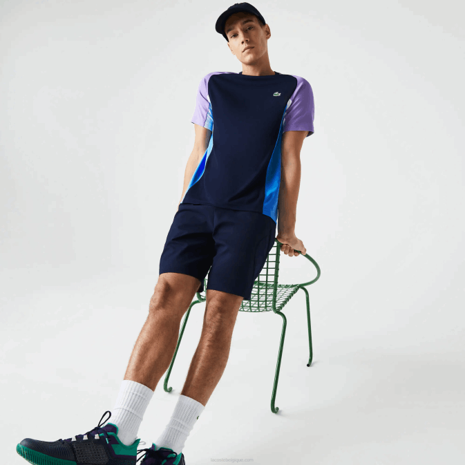 bleu marine violet blanc bleu 5xj V6HV584 Hommes Lacoste t-shirt de tennis sport en piqué ultra sec color-block