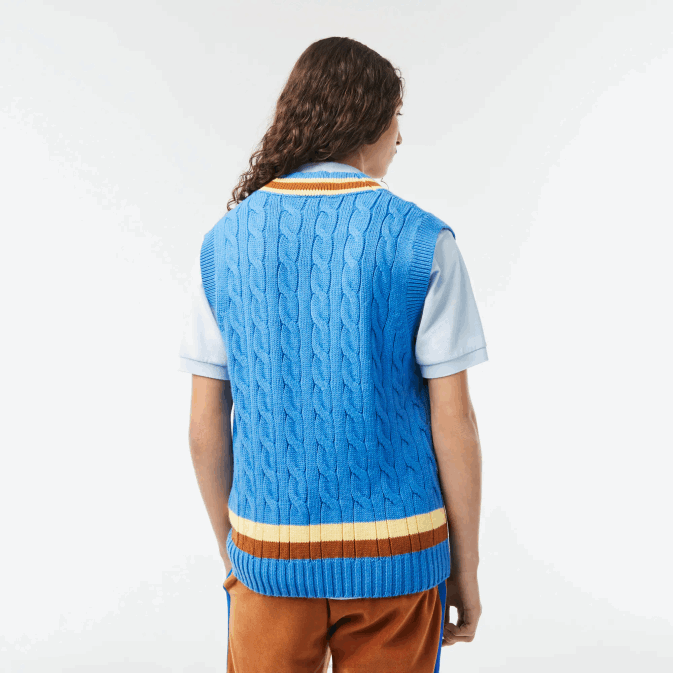 bleu marron jaune 7ms V6HV1470 Hommes Lacoste gilet pull en laine coupe classique