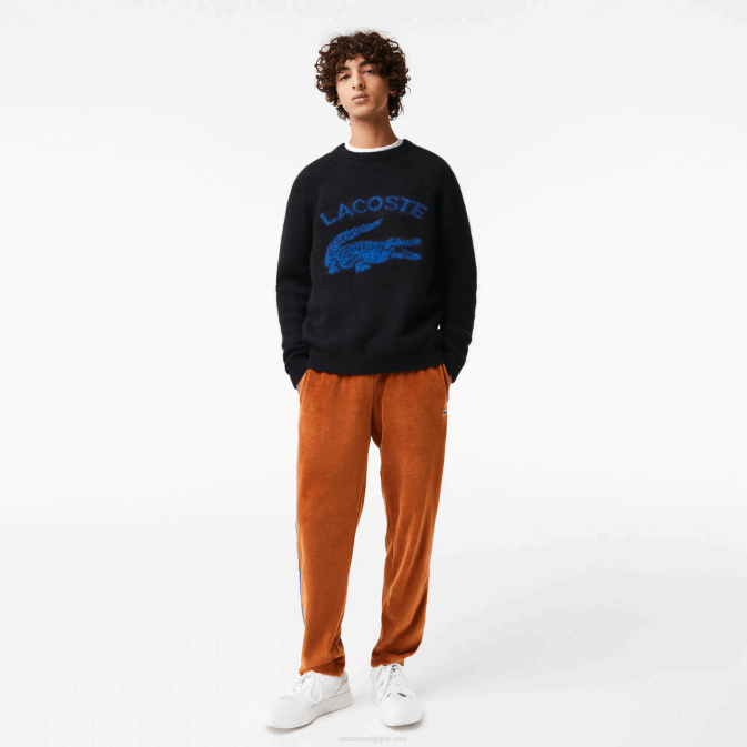 bleu noir 985 V6HV1464 Hommes Lacoste pull en alpaga mélangé crocodile contrasté