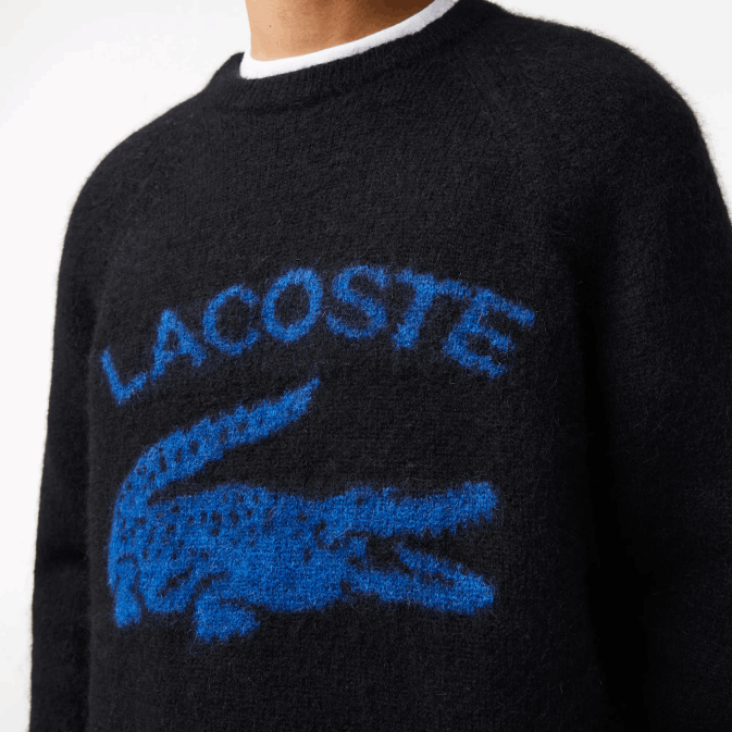 bleu noir 985 V6HV1464 Hommes Lacoste pull en alpaga mélangé crocodile contrasté