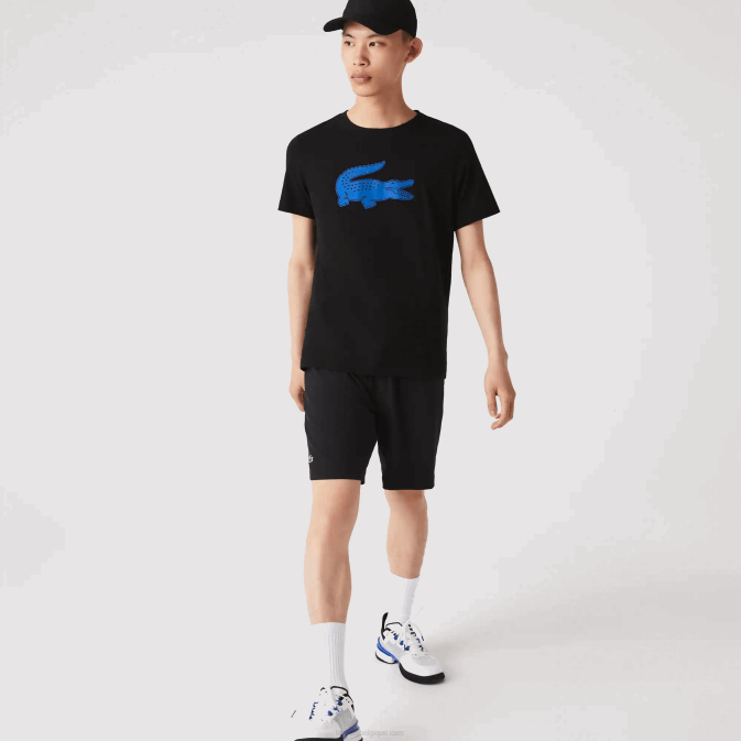 bleu noir 985 V6HV836 Hommes Lacoste t-shirt sport en jersey respirant crocodile imprimé 3d