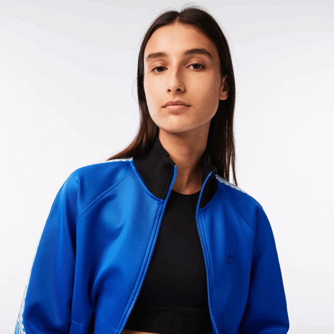 bleu noir af6 V6HV2398 femmes Lacoste sweat zippé ample à rayures logo