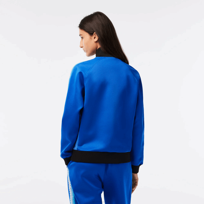bleu noir af6 V6HV2398 femmes Lacoste sweat zippé ample à rayures logo