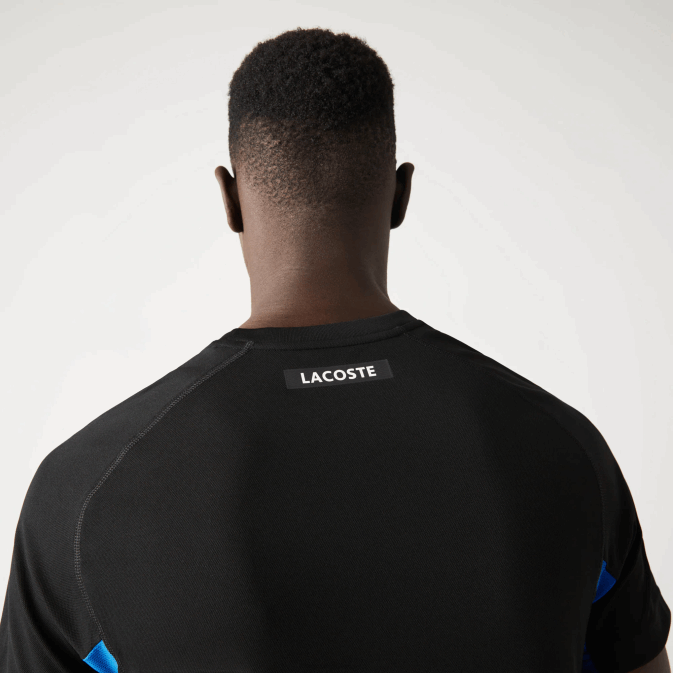 bleu noir y2e V6HV585 Hommes Lacoste t-shirt de tennis sport en piqué ultra sec color-block