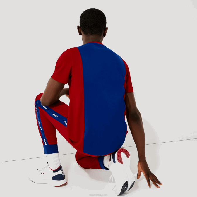 bleu rouge blanc vpa V6HV901 Hommes Lacoste t-shirt sport bicolore résistant et respirant