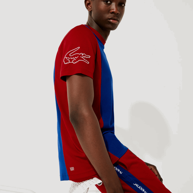 bleu rouge blanc vpa V6HV901 Hommes Lacoste t-shirt sport bicolore résistant et respirant
