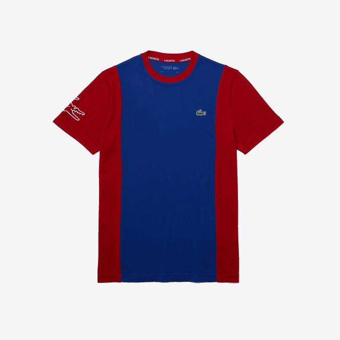bleu rouge blanc vpa V6HV901 Hommes Lacoste t-shirt sport bicolore résistant et respirant