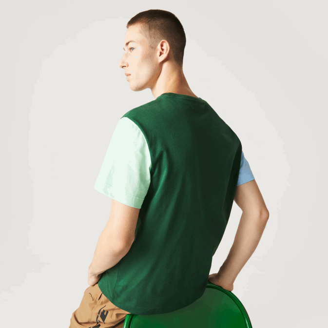 bleu vert clair 8at V6HV812 Hommes Lacoste t-shirt coupe classique en jersey de coton color block
