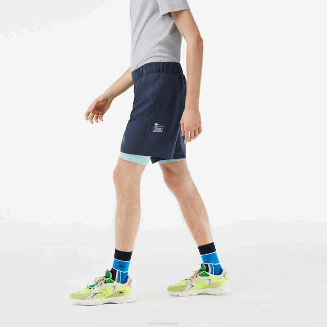 bleu vert clair b00 V6HV480 Hommes Lacoste short de sport bicolore avec sous-short intégré