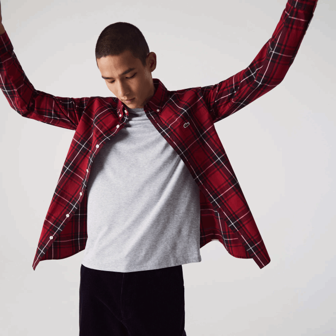 bordeaux noir blanc llu V6HV1612 Hommes Lacoste chemise slim fit en popeline de coton stretch à carreaux