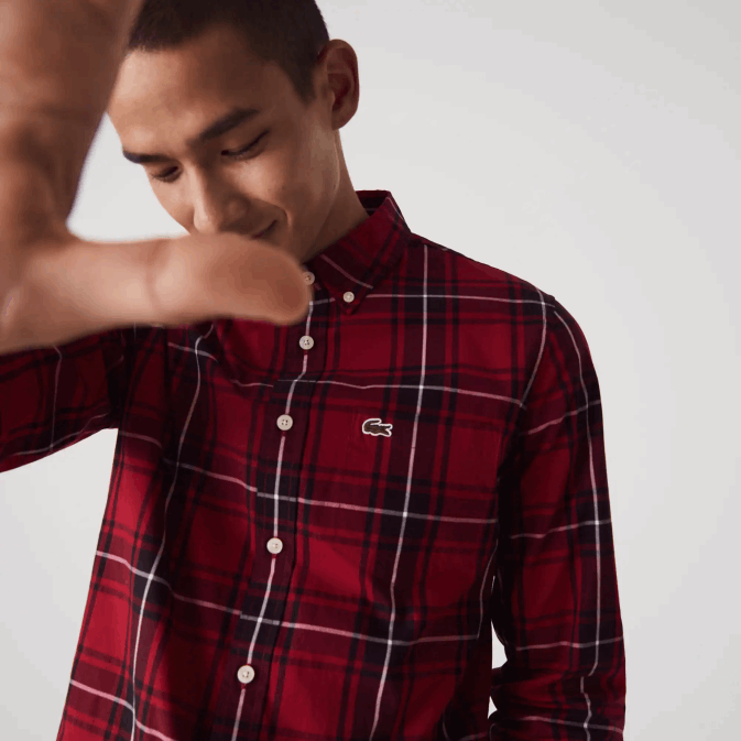 bordeaux noir blanc llu V6HV1612 Hommes Lacoste chemise slim fit en popeline de coton stretch à carreaux