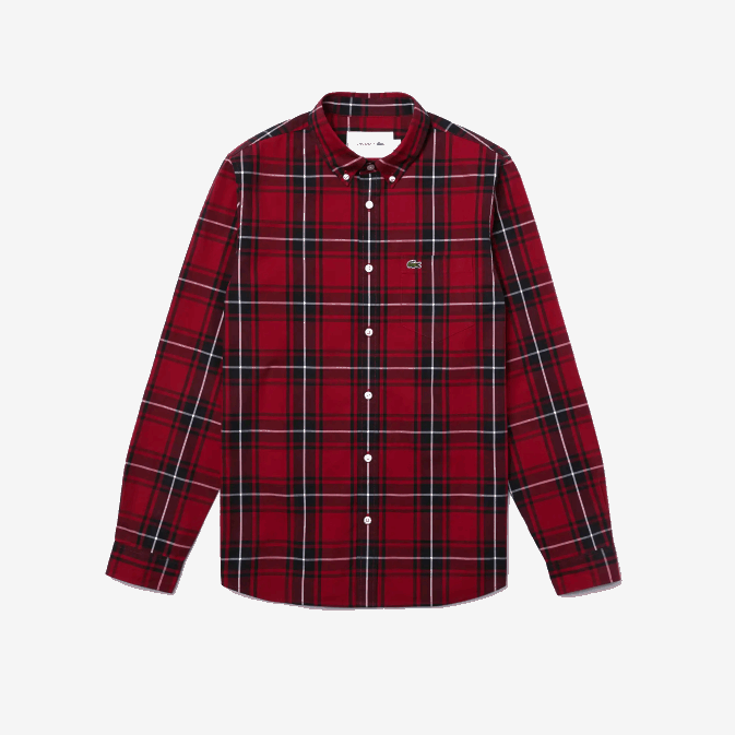 bordeaux noir blanc llu V6HV1612 Hommes Lacoste chemise slim fit en popeline de coton stretch à carreaux