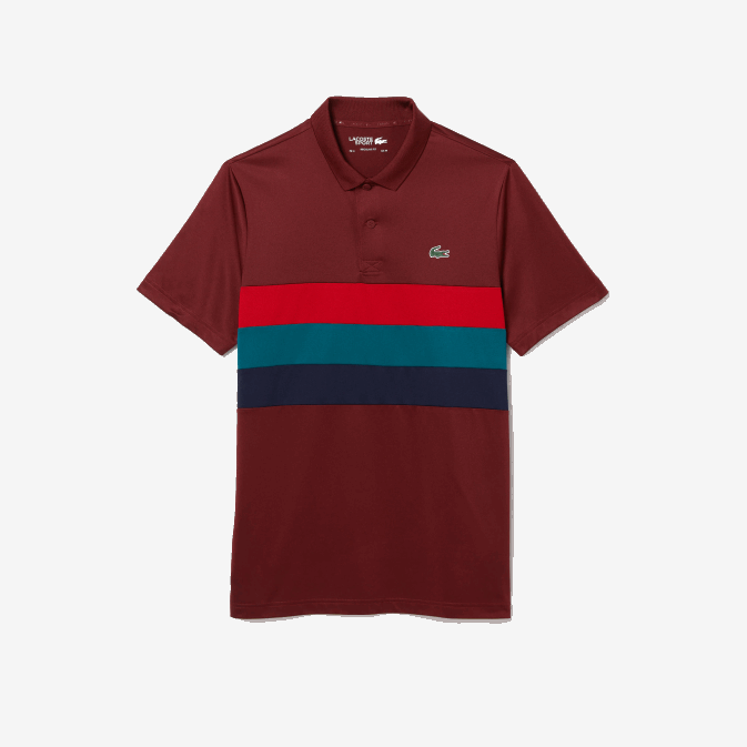bordeaux rouge vert bleu yjy V6HV825 Hommes Lacoste polo de golf sport rayure tricolore