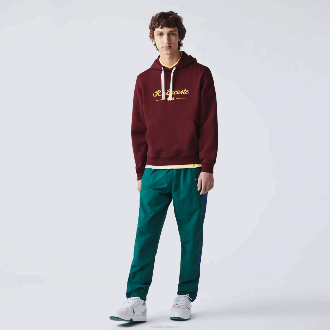 bordeaux z7f V6HV1155 Hommes Lacoste sweat à capuche en molleton de coton brodé