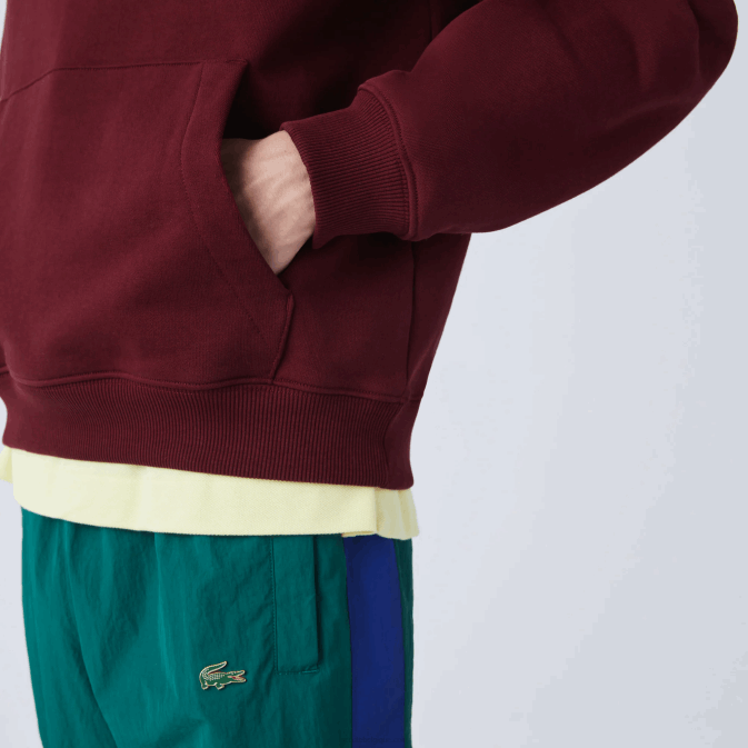 bordeaux z7f V6HV1155 Hommes Lacoste sweat à capuche en molleton de coton brodé