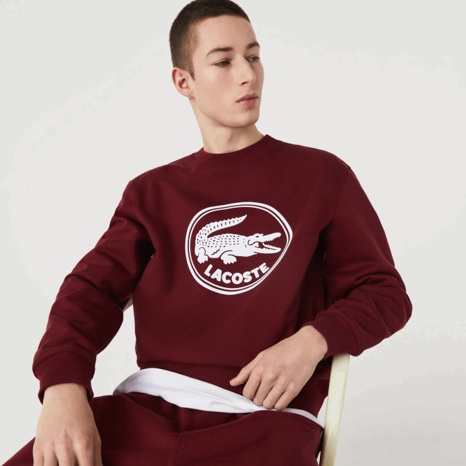bordeaux z7f V6HV1185 Hommes Lacoste sweat molleton coton bio logo 3d