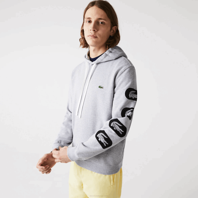cc gris V6HV1200 Hommes Lacoste sweat à capuche en polaire à manches imprimées