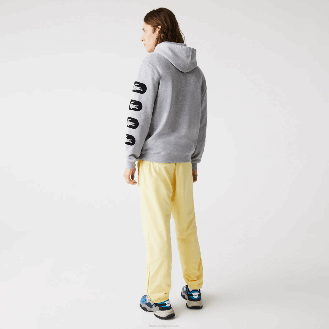 cc gris V6HV1200 Hommes Lacoste sweat à capuche en polaire à manches imprimées