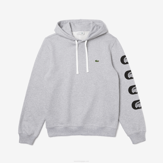 cc gris V6HV1200 Hommes Lacoste sweat à capuche en polaire à manches imprimées