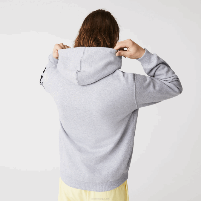cc gris V6HV1200 Hommes Lacoste sweat à capuche en polaire à manches imprimées