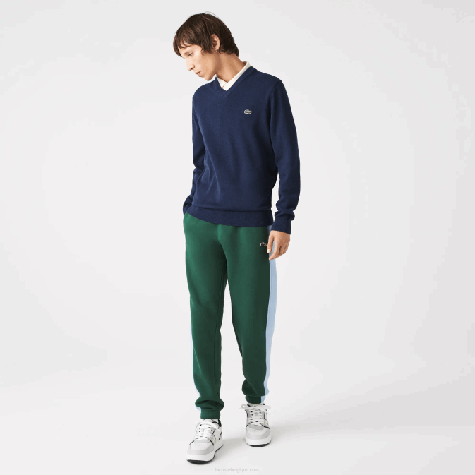 chine bleue 3gf V6HV1325 Hommes Lacoste pull col v en coton bio
