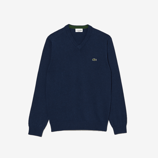 chine bleue 3gf V6HV1325 Hommes Lacoste pull col v en coton bio
