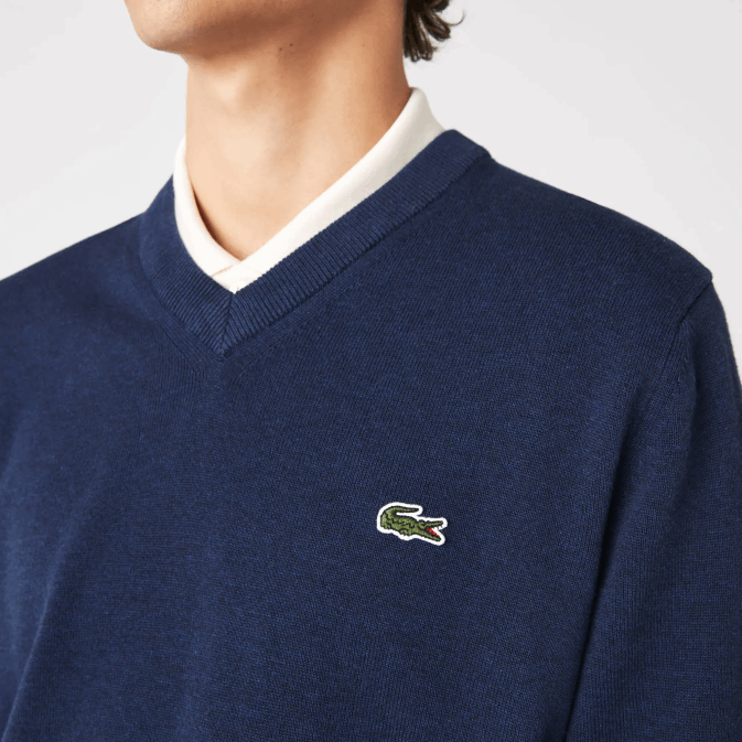 chine bleue 3gf V6HV1325 Hommes Lacoste pull col v en coton bio