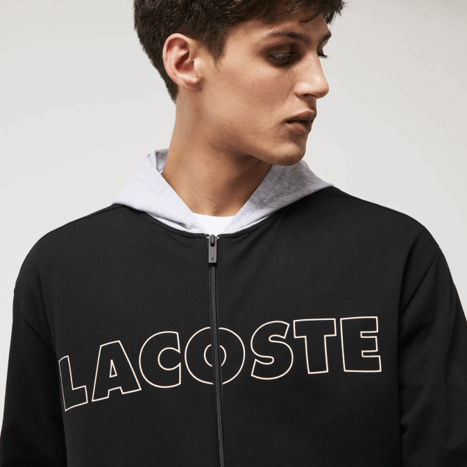 chine gris noir snp V6HV1474 Hommes Lacoste sweat à capuche d\intérieur en molleton de coton de marque
