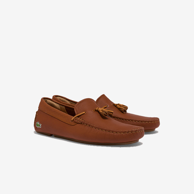 gomme brune 524 V6HV1843 Hommes Lacoste chaussures de conduite en cuir à pampilles pilote