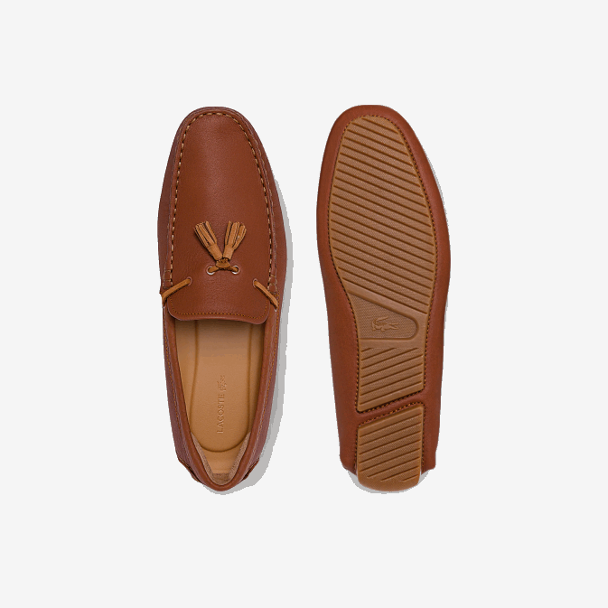 gomme brune 524 V6HV1843 Hommes Lacoste chaussures de conduite en cuir à pampilles pilote