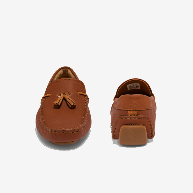 gomme brune 524 V6HV1843 Hommes Lacoste chaussures de conduite en cuir à pampilles pilote