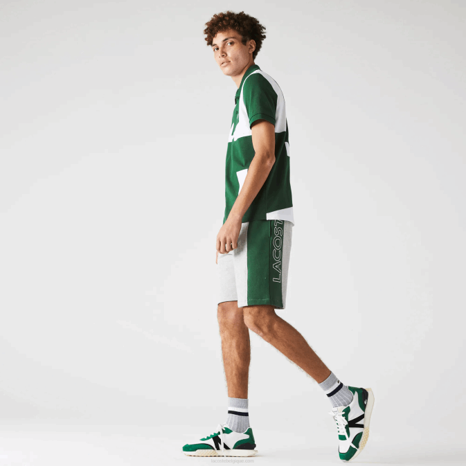 gris bleu chine vert hkb V6HV1514 Hommes Lacoste short en molleton de coton à logo