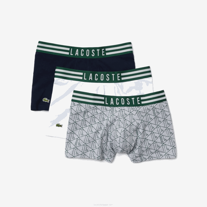 gris chine blanc bleu marine tya V6HV1396 Hommes Lacoste lot de 3 boxers en coton stretch à taille rayée