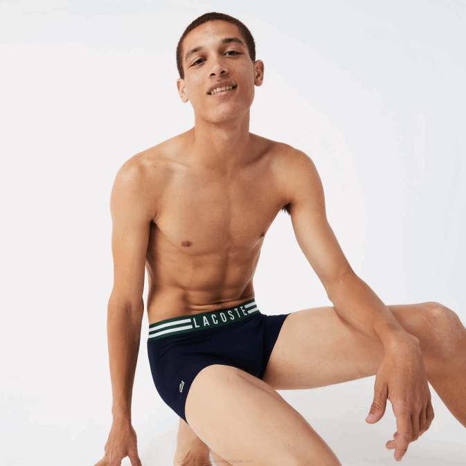 gris chine blanc bleu marine tya V6HV1396 Hommes Lacoste lot de 3 boxers en coton stretch à taille rayée