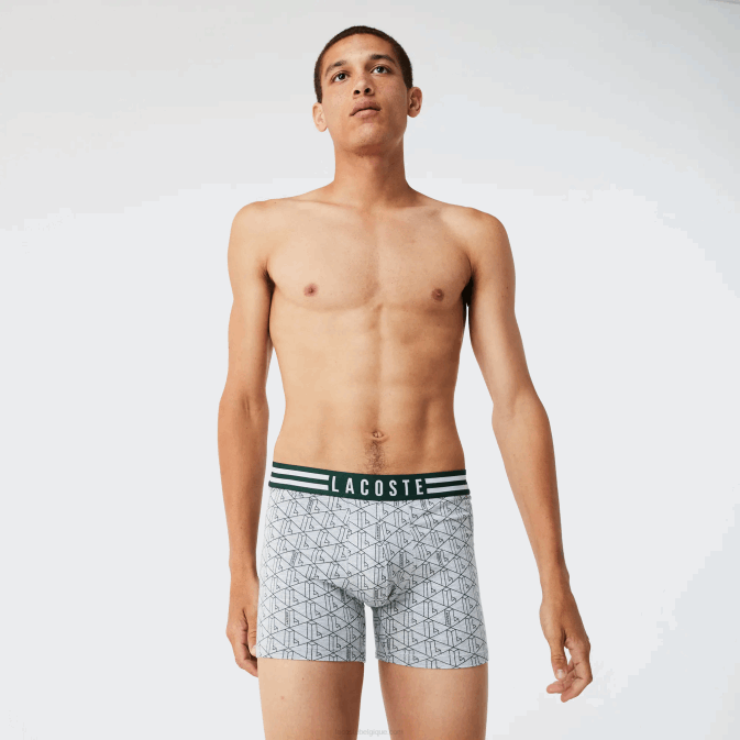 gris chine blanc bleu marine tya V6HV1434 Hommes Lacoste Lot de 3 boxers longs en coton stretch à taille rayée