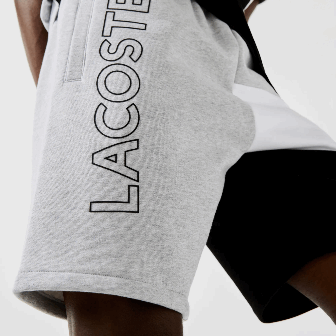 gris chine blanc noir p0f V6HV1559 Hommes Lacoste bermuda en polaire color block à lettres