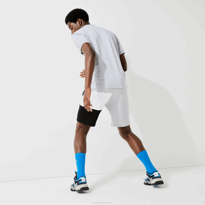 gris chine blanc noir p0f V6HV1559 Hommes Lacoste bermuda en polaire color block à lettres