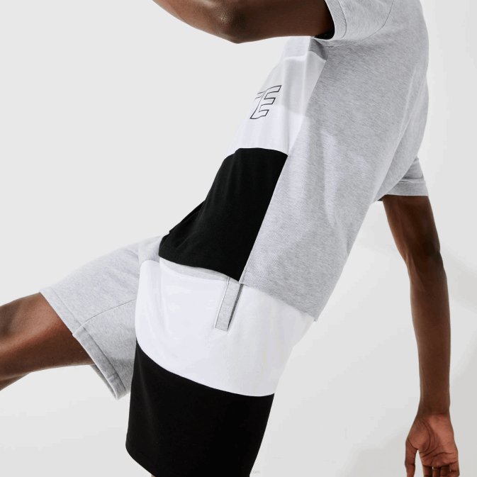 gris chine blanc noir p0f V6HV1559 Hommes Lacoste bermuda en polaire color block à lettres