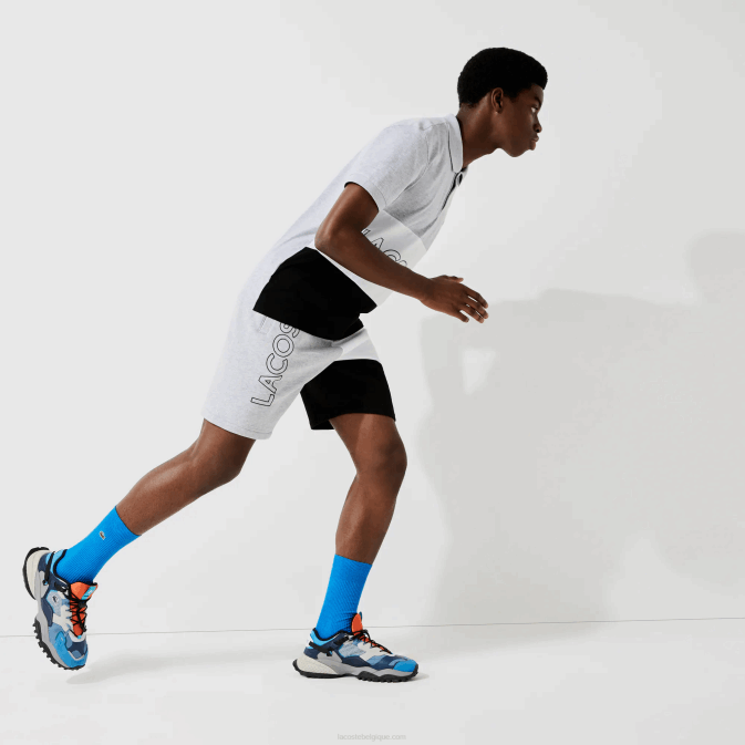 gris chine blanc noir p0f V6HV1559 Hommes Lacoste bermuda en polaire color block à lettres