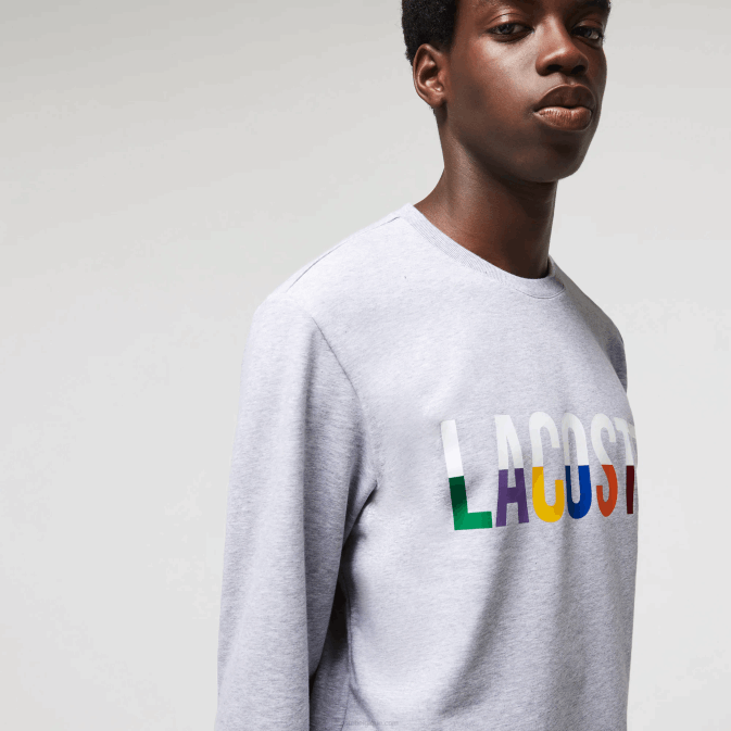 gris chine blanc w9d V6HV1222 Hommes Lacoste sweat-shirt d\intérieur en molleton de coton imprimé