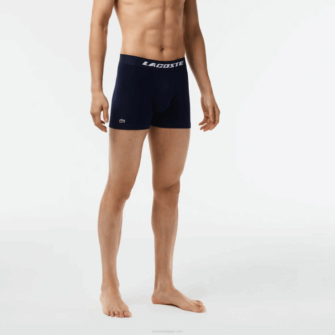 gris chine bleu marine 9zu V6HV446 Hommes Lacoste Lot de 3 boxers en jersey à logo imprimé