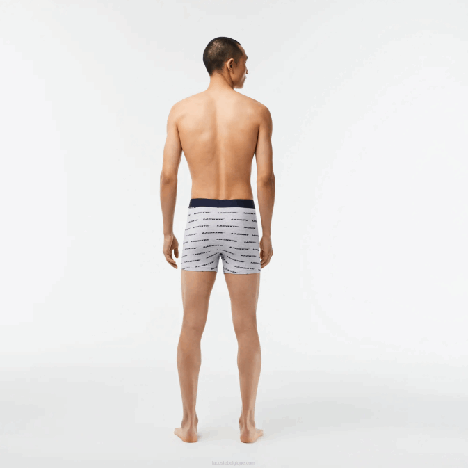gris chine bleu marine 9zu V6HV446 Hommes Lacoste Lot de 3 boxers en jersey à logo imprimé