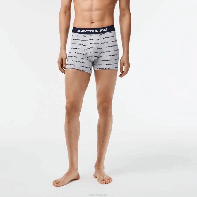 gris chine bleu marine 9zu V6HV446 Hommes Lacoste Lot de 3 boxers en jersey à logo imprimé