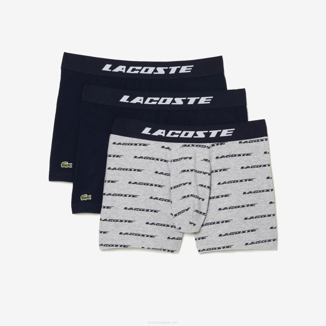 gris chine bleu marine 9zu V6HV446 Hommes Lacoste Lot de 3 boxers en jersey à logo imprimé