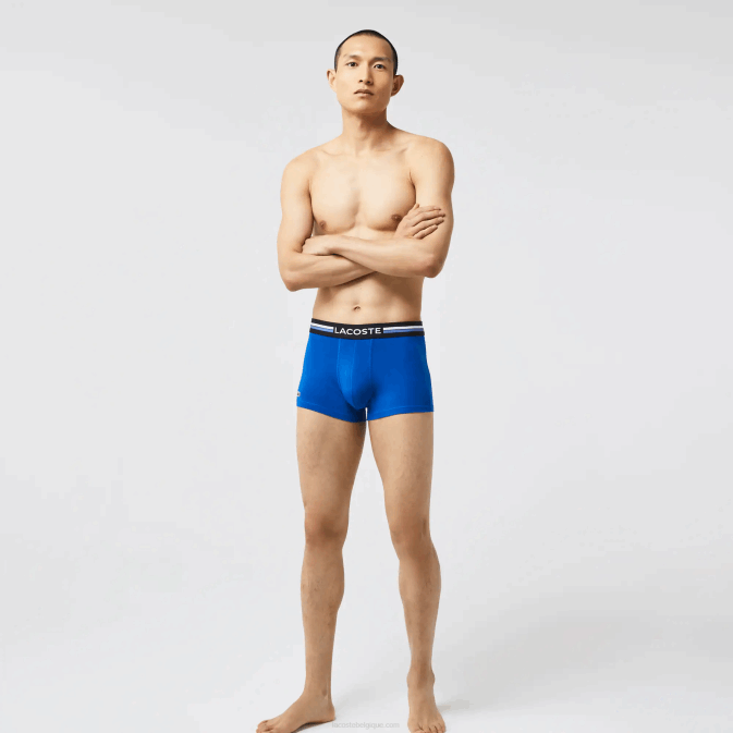 gris chine kaki vert bleu 8wz V6HV1348 Hommes Lacoste lot de 3 boxers emblématiques à ceinture tricolore
