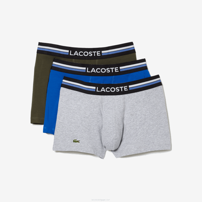 gris chine kaki vert bleu 8wz V6HV1348 Hommes Lacoste lot de 3 boxers emblématiques à ceinture tricolore