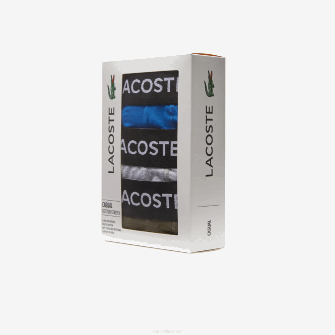 gris chine kaki vert bleu 8wz V6HV1348 Hommes Lacoste lot de 3 boxers emblématiques à ceinture tricolore