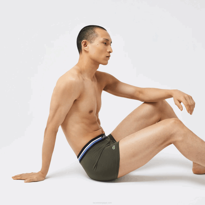 gris chine kaki vert bleu 8wz V6HV1348 Hommes Lacoste lot de 3 boxers emblématiques à ceinture tricolore